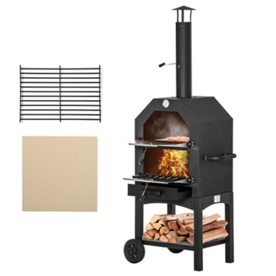 Outsunny Charcoal Tall Ovan Pizza Maker Bbq Grill Outdoor Picnic With Thermometer - Black, Black