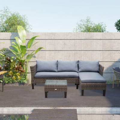 Outsunny Grey Piece Garden Rattan Sofa with Table