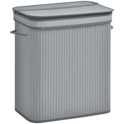 HOMCOM 100L Bamboo Laundry Basket, One Compartment, Flip Lid, Removable Lining - Grey, Grey