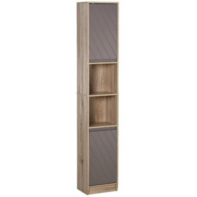 HOMCOM 170cm Freestanding Storage Cabinet Slimline Unit With 2 Cupboards 2 Shelves, Grey
