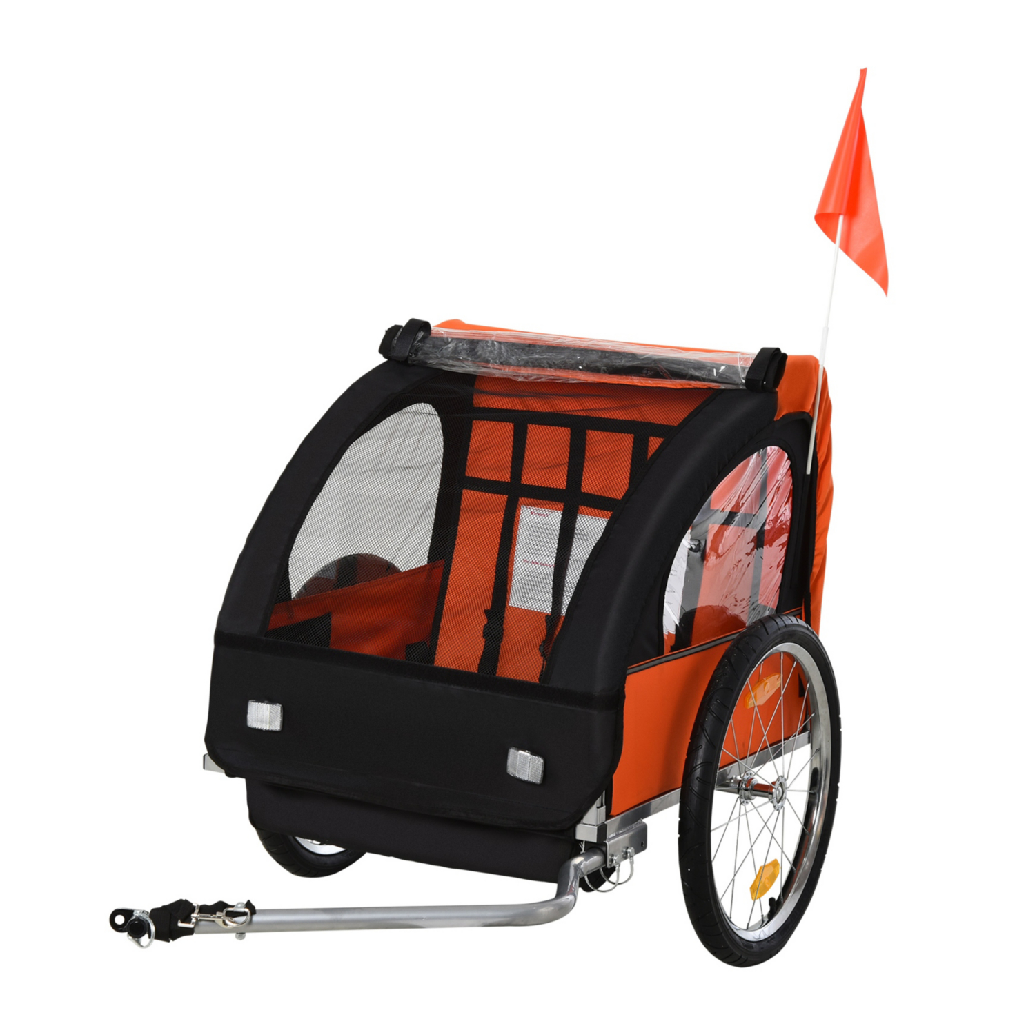 HOMCOM 2-Seater Bicycle Trailer - Orange/Black Steel Frame - Kids Trailer - 18 Months+ - Image 8