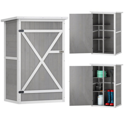 Outsunny Fir Wood Garden Tool Storage Shed w/ 2 Shelves - Grey, Grey