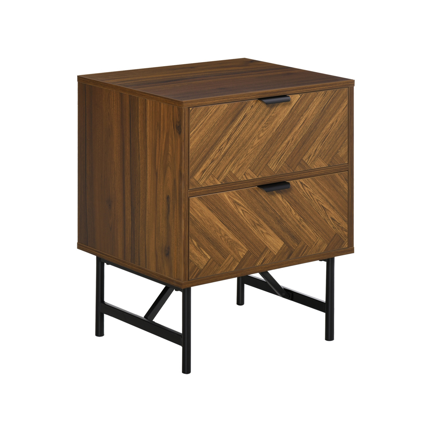 George Brown Homcom Walnut 2 Drawer Bedside Table