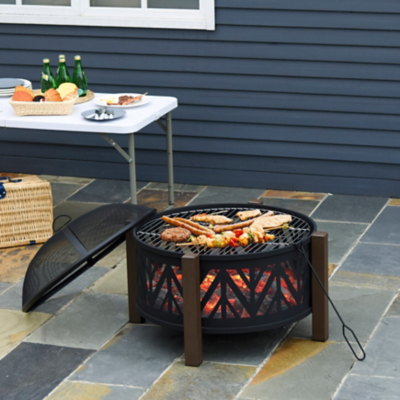 Outsunny Large Bowl Metal Firepit (78 x 78 x 60cm) - Black, Black