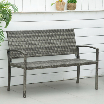 Outsunny Rattan Loveseat 2 Seater Chair w/ Armrests Grey, Grey