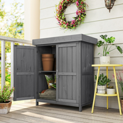 Outsunny 2' 5'' x 1' 4'' Wooden Double Door Storage Cabinet - Grey, Cream