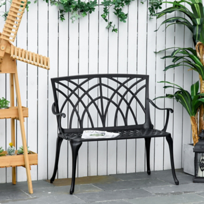 George Outsunny 2-Seater Cast Aluminium Garden Bench - Black