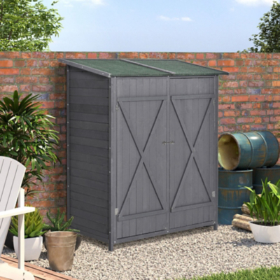 Outsunny 4' 2'' x 2' 3'' Wooden Outdoor Storage Unit - Grey, Cream