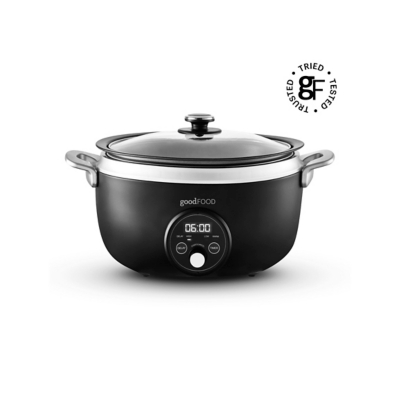 Tower 3.5L Digital Slow Cooker w/ 3 Heat Settings, Delay Function & Timer, Removable Aluminium Pot, Tempered Glass Lid, Black w/ Stainless Steel