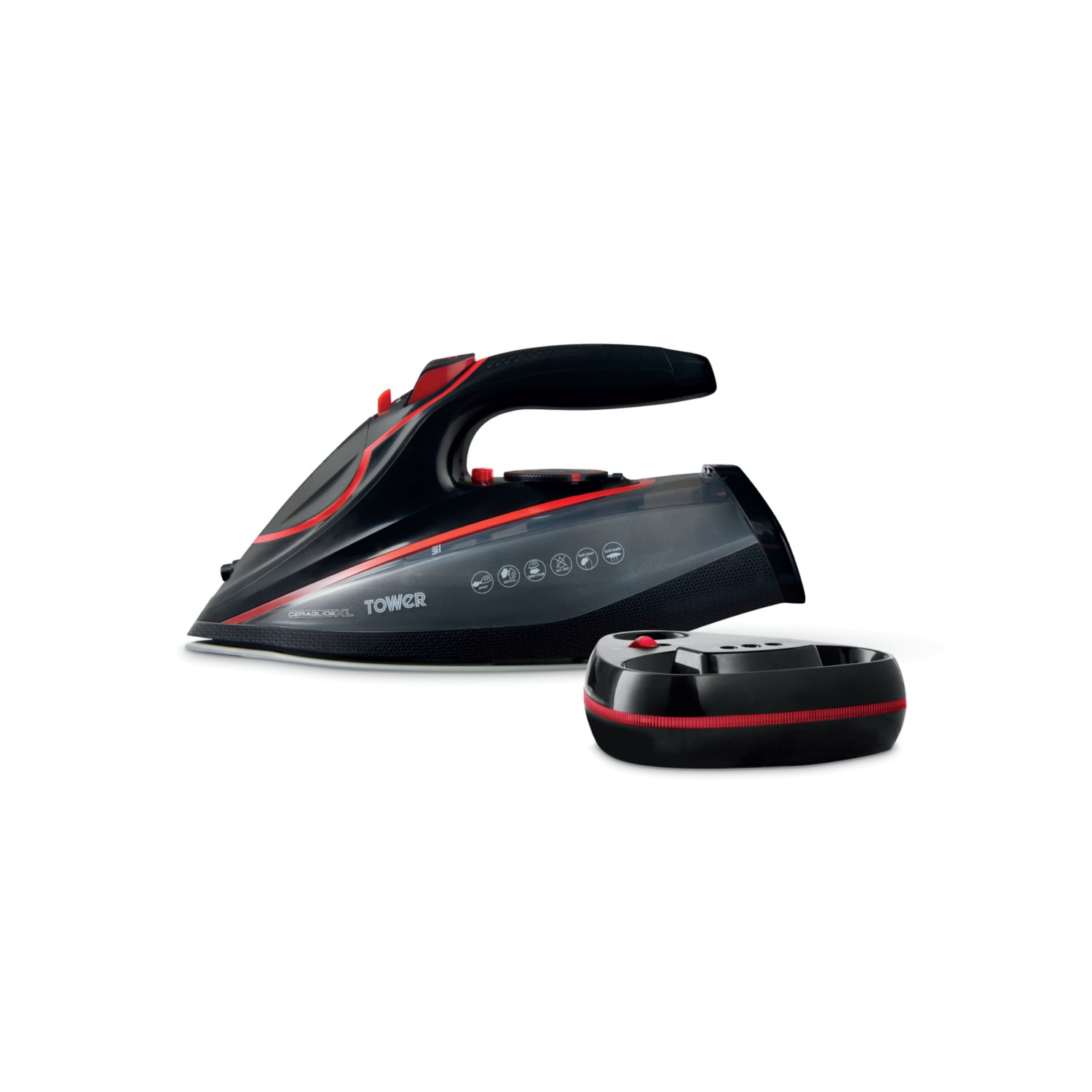 Tower Red And Black Cordless Steam Iron Xl Sole Plate