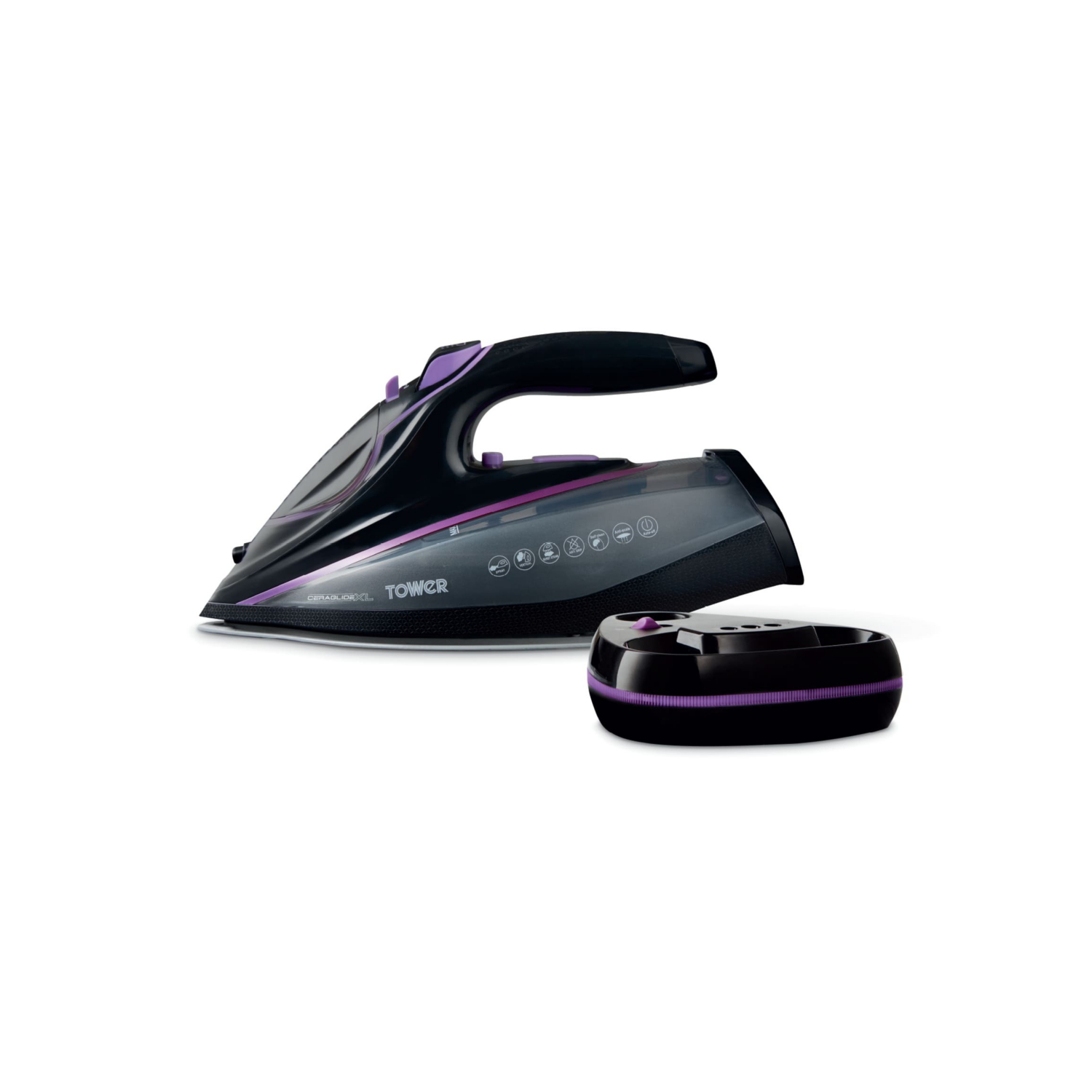 Tower Lilac Black And Cordless One Temp Steam Iron Xl Soleplate