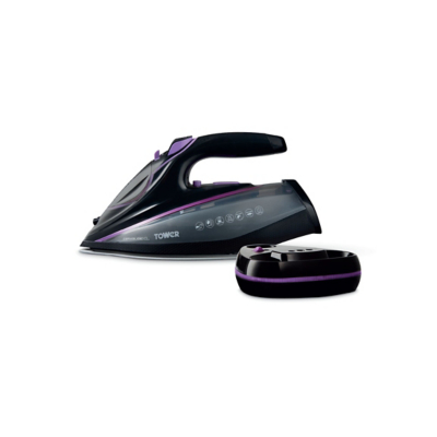 George Tower Black and Lilac Cordless One Temp Steam Iron XL Soleplate - Lilac