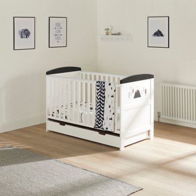 Bubba White Ickle Coleby Style With Under Drawer - Mono Mountains Cot Bed