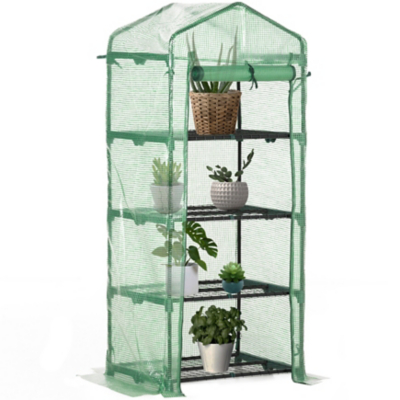 George Outsunny Portable 4-Tier Mini Greenhouse Plant Grow House Shed w/ Cover - Green