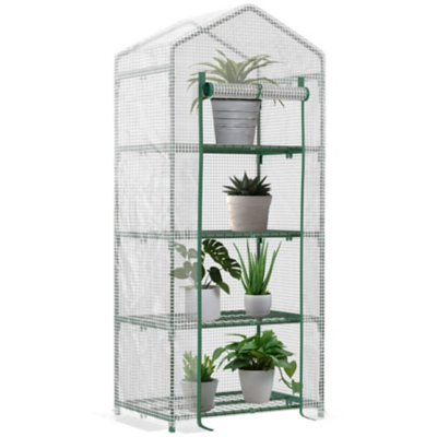 George Outsunny Portable 4-Tier Mini Greenhouse Plant Grow House Shed w/ Cover - Clear