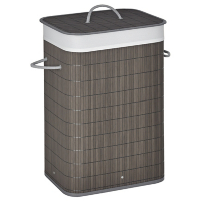 Bamboo Laundry Basket With Flip Lid And String Handles - Collapsible Hamper Removable Lining Board Base Foldable Water-Resistant Dirty Clothes Storage