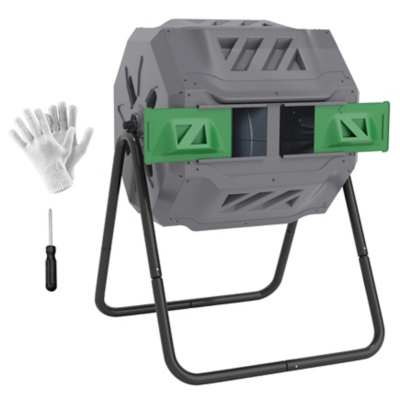 Outsunny 160L Outdoor Tumbling Compost Bin w/ Dual Chamber - Grey, Grey