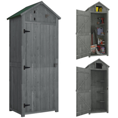 Outsunny Wooden Tool Storage Shed - Grey, Grey