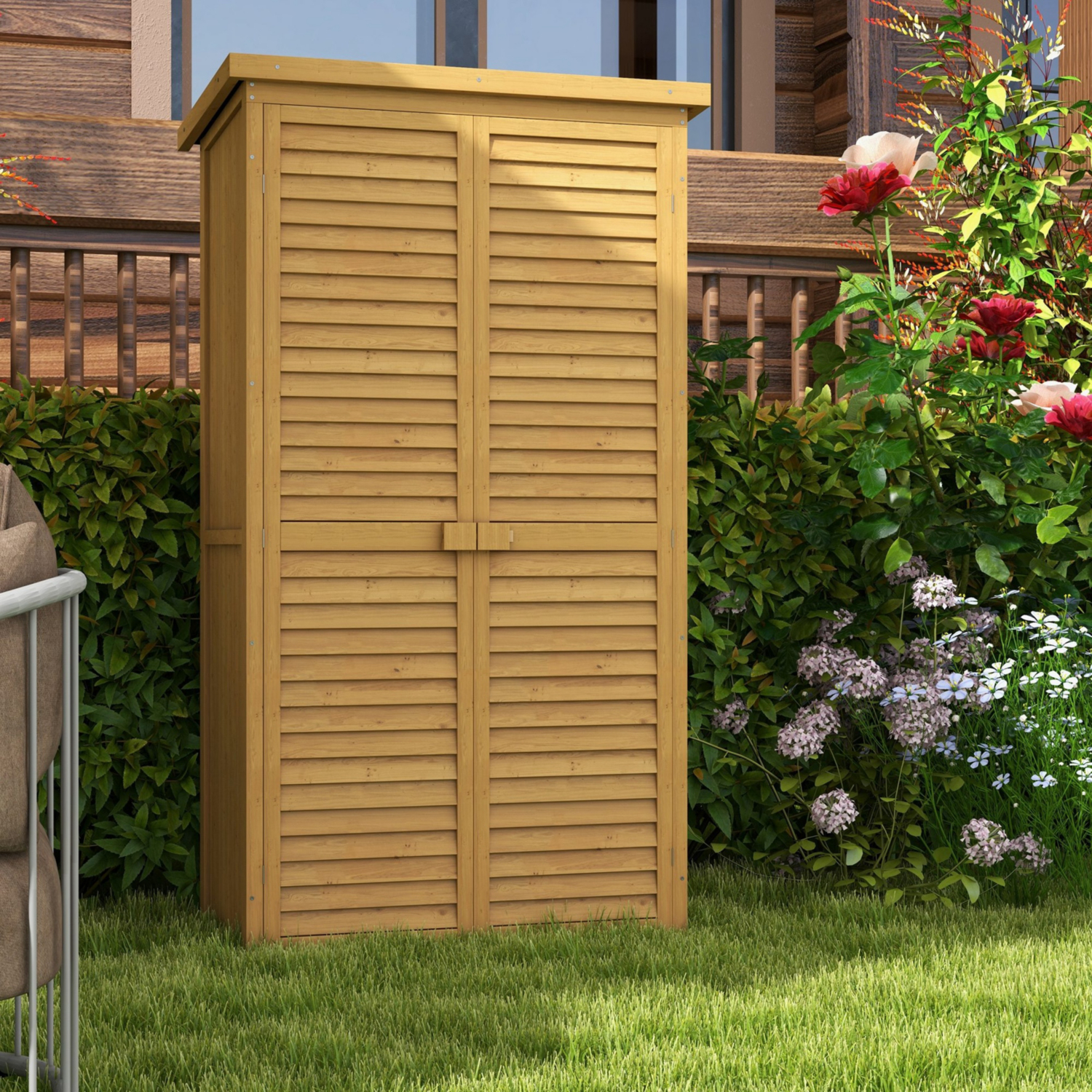 George Light Wood Outsunny Fir Wood Garden Storage Shed