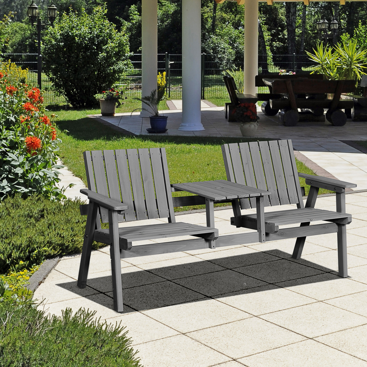 George Grey Outsunny Wooden Garden Loveseat
