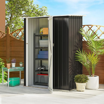 Outsunny Garden Storage Bike Shed w/ Lockable Door Sloped Roof - Grey, Grey