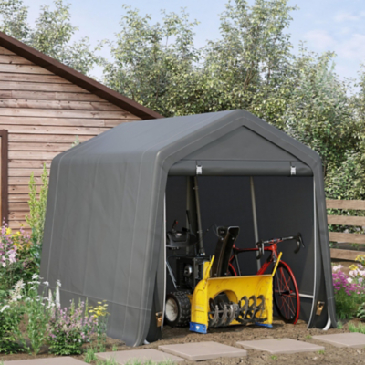 Outsunny Bike Storage Shed w/ Metal Frame, Zipper Doors - Grey, Grey
