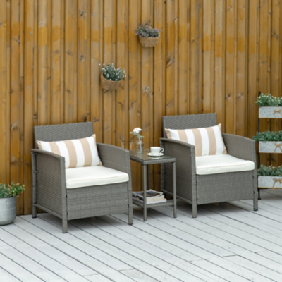 George Outsunny 3pc 2-Tier Rattan Bistro Set - Light Grey