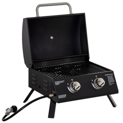 Outsunny Portable Tabletop Gas Bbq Grill Barbecue With 2 Burner Lid Thermometer - Black, Black