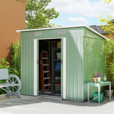Outsunny 7 x 4ft Outdoor Garden Storage Shed for Backyard Patio Light Green, Green