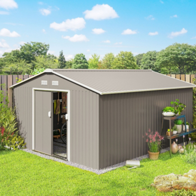 Outsunny Light Grey 13x11 Shed with Foundation & Vents