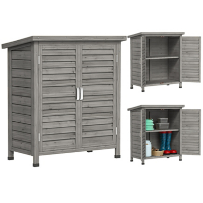 Outsunny Garden Storage Shed Solid Fir Wood Garage Organisation - Grey, Grey