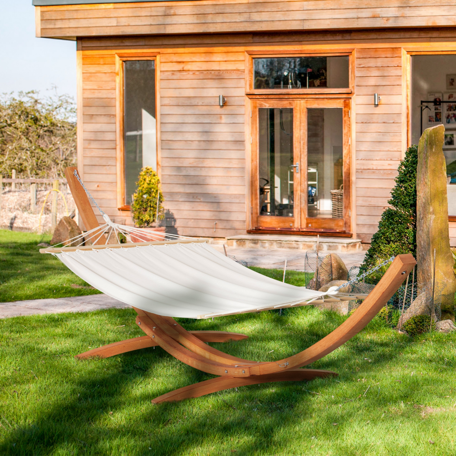 Outsunny Unisex White Outdoor Garden Hammock Swing Hanging Bed Withwooden Stand For Patio In - Image 8