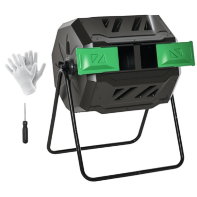 George Outsunny 160L Black Dual Chamber Compost Tumbling Bin - Black