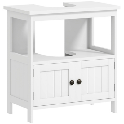 Kleankin Bathroom Pedestal Under Sink Cabinet With Storage Shelves, Door, White, White