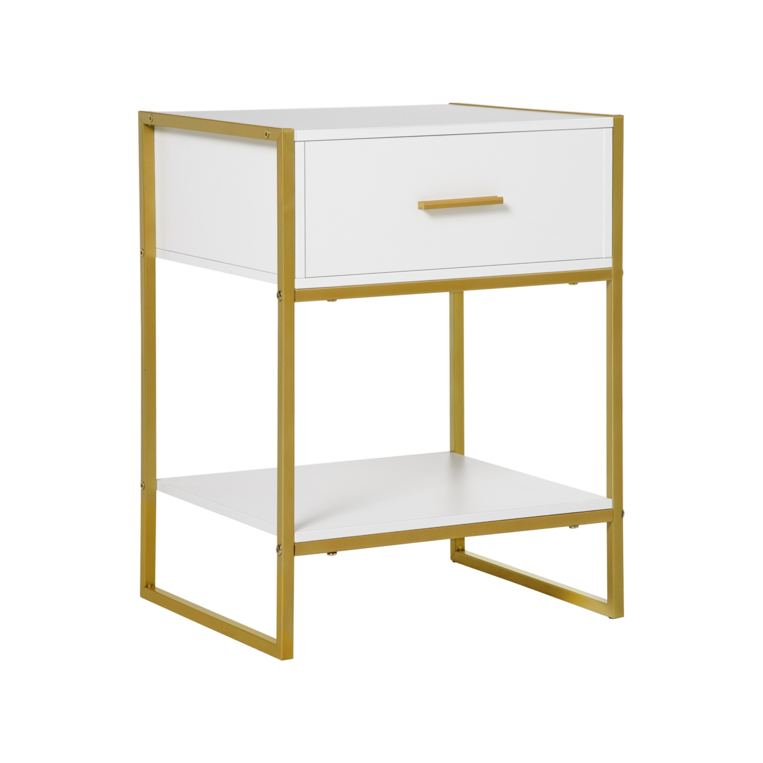 George White Homcom & Gold Modern Bedside Table With Storage