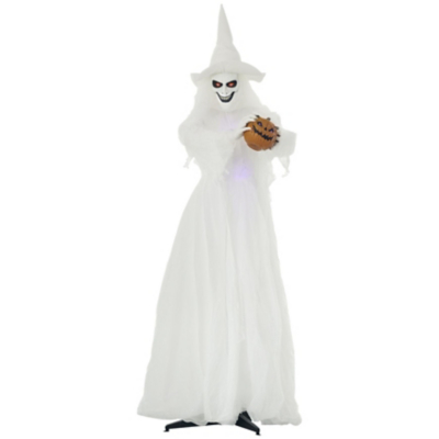 74" Witch Halloween Decoration with Light Up Eyes and Body White