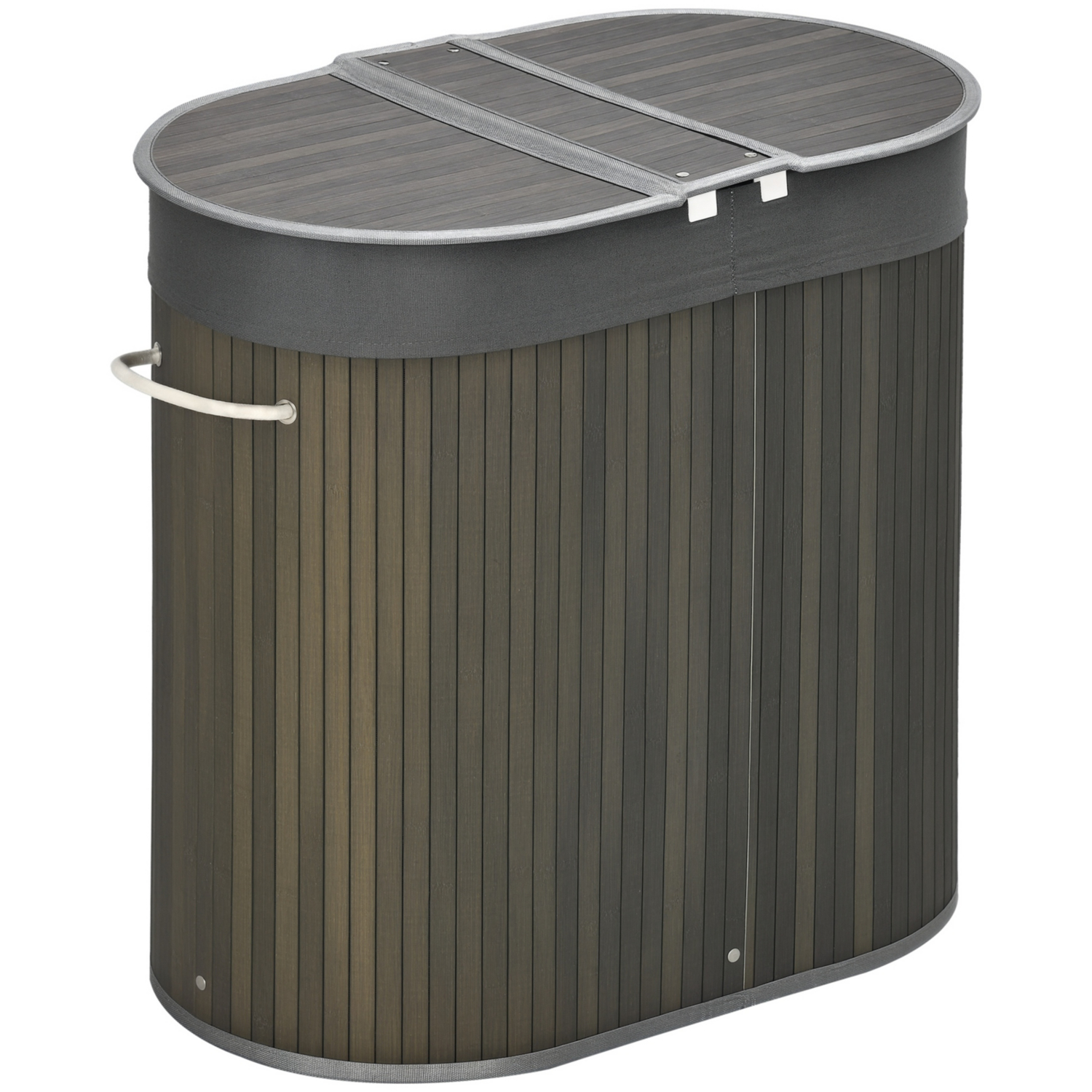 Homcom Laundry Basket With Lid Laundry Hamper 2 Sections - Grey - Image 9