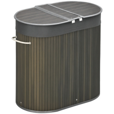 George HOMCOM Grey 100L Dual Compartment Bamboo Laundry Hamper - Grey