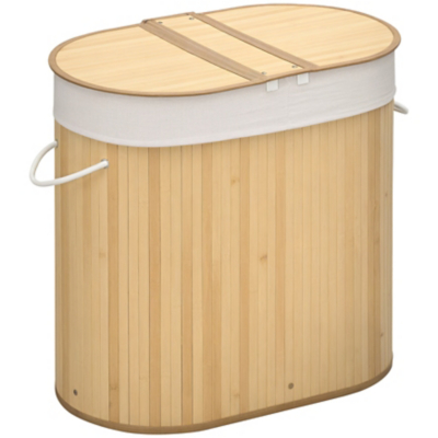 HOMCOM 100L Bamboo Laundry Basket w/ 2 Compartments Washing Baskets Natural, Yellow