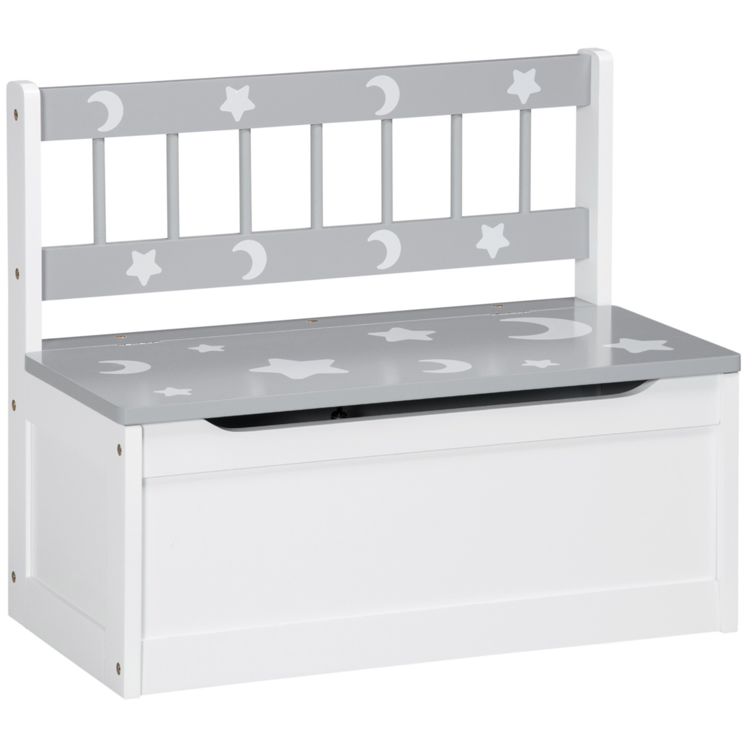 ZONEKIZ 2 In 1 Wooden Toy Box Kids Storage Bench with Safety Rod Grey | Toy Chest - Image 8
