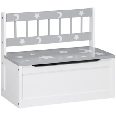 Zonekiz 2 In 1 Wooden Kids Storage Bench, Toy Box With Safety Rod - Grey, Grey