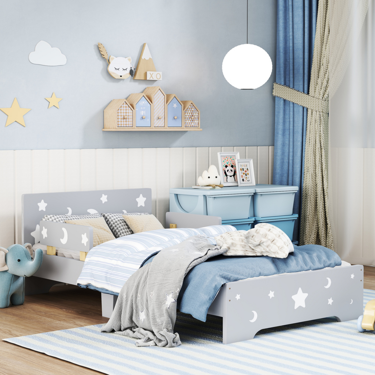 George Grey Zonekiz Star And Moon Toddler Bed With Storage
