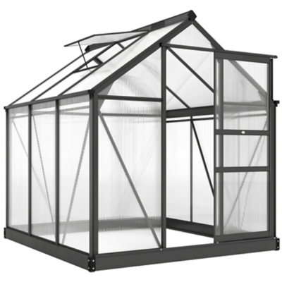 Outsunny 6x6ft Walk-In Polycarbonate Greenhouse Plant Grow Galvanized Aluminium, Grey