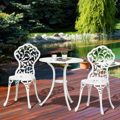 George Outsunny Aluminium Garden Coffee Table & Chairs Bistro Set - White