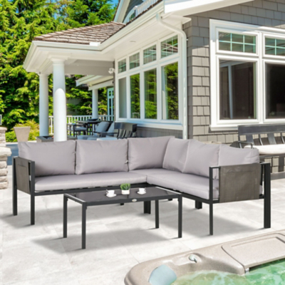 4 Piece Garden Furniture Set with Breathable Mesh Pocket Cushions Light Grey