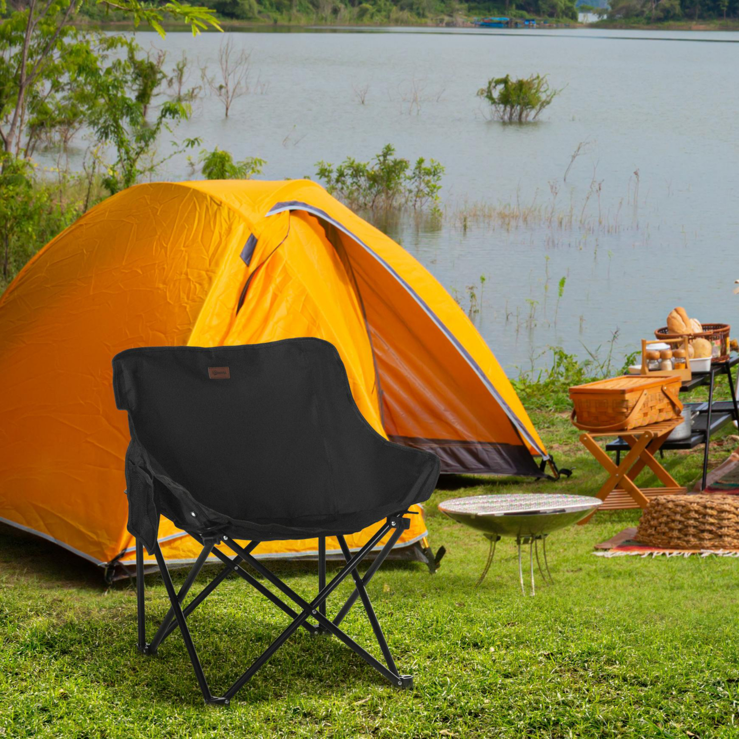 George Black Outsunny Folding Camping Chair With Bag