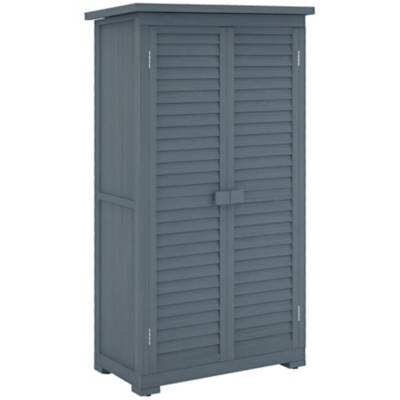 Outsunny Wooden Garden Storage Shed, 3 Shelves Tool Cabinet, Grey, Grey