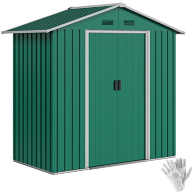 Outsunny 6.5X3.5Ft Metal Garden Shed Outdoor Storage, Green, Green