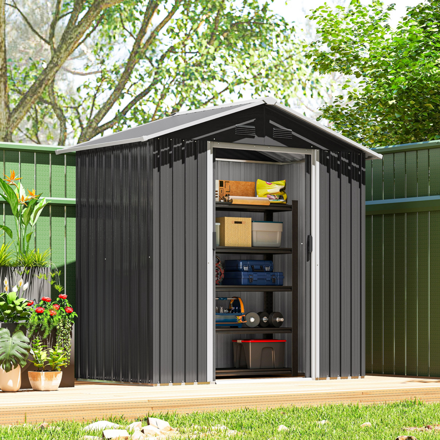 George Dark Grey Outsunny 6.5X3.5 Metal Storage Shed