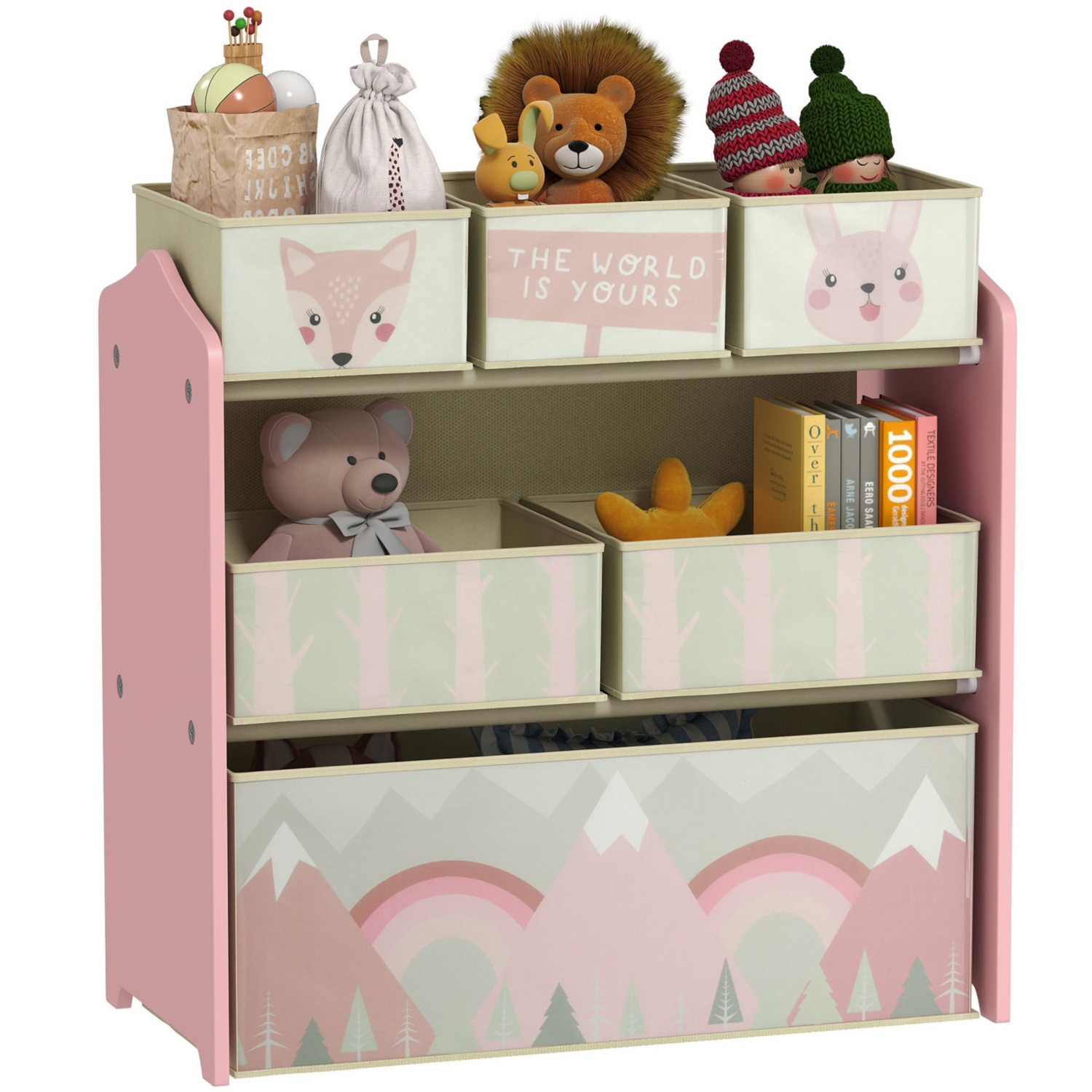 George Pink Zonekiz Woodland Storage Unit With 6 Toy Boxes
